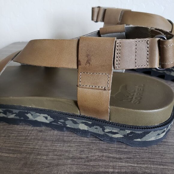 Sorel Roaming Criss Cross Leather Sandals Sage Camo Green Size 9 Sporty Strappy - Picture 8 of 13